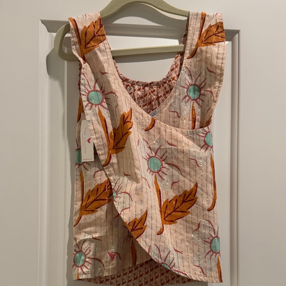 Pink Chicken Girls Sleeveless Top - Orange and Teal - Picture 2 of 3